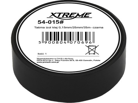 54-015# Taśma izolacyjna klejąca 0,15mm/25mm/25m - czarna 54-015# Taśma izolacyjna klejąca 0,15mm/25mm/25m - czarna