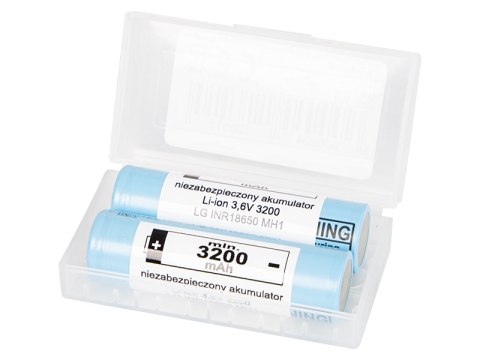 85-599# Akumulator 18650 li-ion lg 3200mah 10a 3,6v + box 2szt 85-599# Akumulator 18650 li-ion lg 3200mah 10a 3,6v + box 2szt