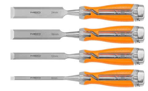Dłuta 6, 12, 18, 24, zestaw 4 szt. Uchwyt dwukomponentowy. Pakowane w etui Dłuta 6, 12, 18, 24, zestaw 4 szt. Uchwyt dwukomponentowy. Pakowane w etui
