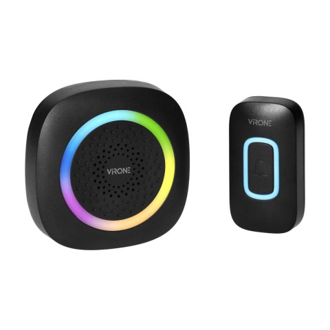 PELA, dzwonek bezprzewodowy bateryjny, learning system, 60 dźwięków, LED RGB, 300m, czarny PELA, dzwonek bezprzewodowy bateryjny, learning system, 60 dźwięków, LED RGB, 300m, czarny