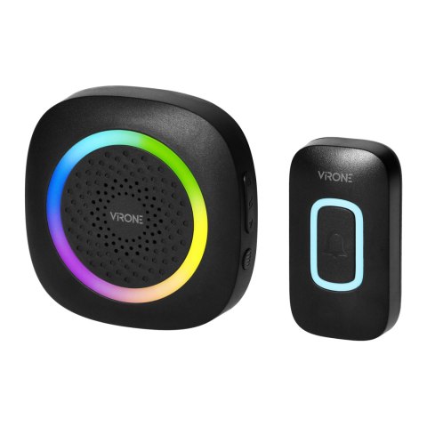 PELA, dzwonek bezprzewodowy bateryjny, learning system, 60 dźwięków, LED RGB, 300m, czarny PELA, dzwonek bezprzewodowy bateryjny, learning system, 60 dźwięków, LED RGB, 300m, czarny