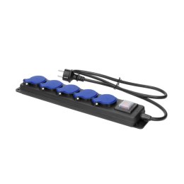 Przedłużacz warsztatowy bryzgoszczelny z wyłącznikiem, 5 gniazd 2P+Z, IP44, przewód gumowy, H05RR-F 3x1,5mm?, długość 5m