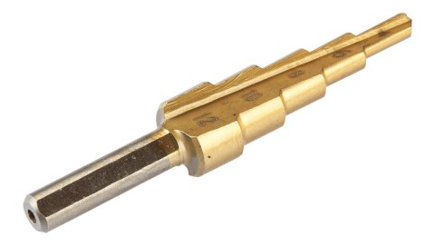 Wiertła stopniowe: 4-12, 4-20, 4-32 mm, TiN, zestaw 3 szt. Wiertła stopniowe: 4-12, 4-20, 4-32 mm, TiN, zestaw 3 szt.