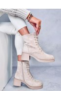 Botki sznurowane na obcasie MAYFIELD BEIGE - Inello Inello