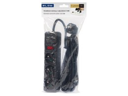 98-775# Przedłużacz sieciowy pr-370wsp/usb 3-gniazda+usb z uziemieniem+wyłącznik 3m czarny 3x1,5mm