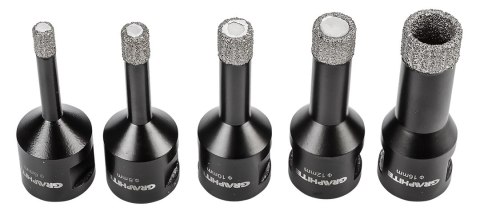Otwornice diamentowe (6, 8, 10, 12, 16 mm), zestaw 5 el. Otwornice diamentowe (6, 8, 10, 12, 16 mm), zestaw 5 el.