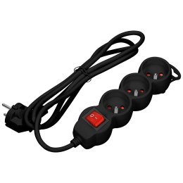 Przedłużacz 3x2P+Z,ON/OFF,1,4m, 3x1mm?, czarny