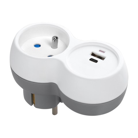 Rozgałęźnik 2P+Z, USB-A+C, biało-szary Rozgałęźnik 2P+Z, USB-A+C, biało-szary