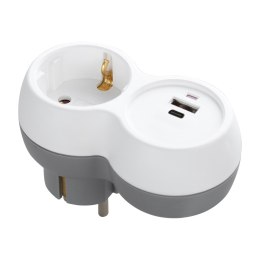 Rozgałęźnik 2P+Z, USB-A+C, schuko, biało-szary