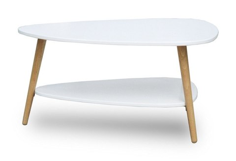 Nowoczesny stolik kawowy półka drewniane nogi biały ModernHome Nowoczesny stolik kawowy półka drewniane nogi biały ModernHome