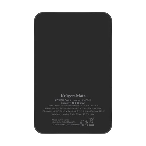 POWER BANK indukcyjny Kruger&Matz 10000 mAh Mag Safe czarny POWER BANK indukcyjny Kruger&Matz 10000 mAh Mag Safe czarny