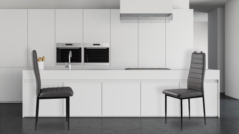 Zestaw krzeseł do jadalni salonu z ekoskóry 4 szt. wysokie oparcie - szare ModernHome Zestaw krzeseł do jadalni salonu z ekoskóry 4 szt. wysokie oparcie - szare ModernHome