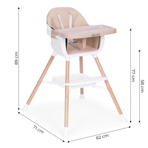 Fotelik krzesełko do karmienia dzieci 2w1 beżowy ECOTOYS Fotelik krzesełko do karmienia dzieci 2w1 beżowy ECOTOYS