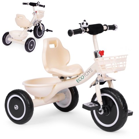 Rowerek trójkołowy antypoślizgowe uchwyty dzwonek koszyk beżowy ECOTOYS Rowerek trójkołowy antypoślizgowe uchwyty dzwonek koszyk beżowy ECOTOYS