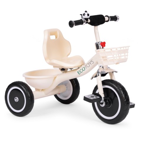 Rowerek trójkołowy antypoślizgowe uchwyty dzwonek koszyk beżowy ECOTOYS Rowerek trójkołowy antypoślizgowe uchwyty dzwonek koszyk beżowy ECOTOYS