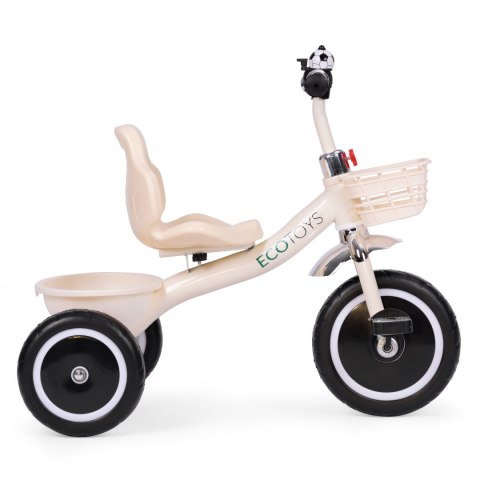 Rowerek trójkołowy antypoślizgowe uchwyty dzwonek koszyk beżowy ECOTOYS Rowerek trójkołowy antypoślizgowe uchwyty dzwonek koszyk beżowy ECOTOYS