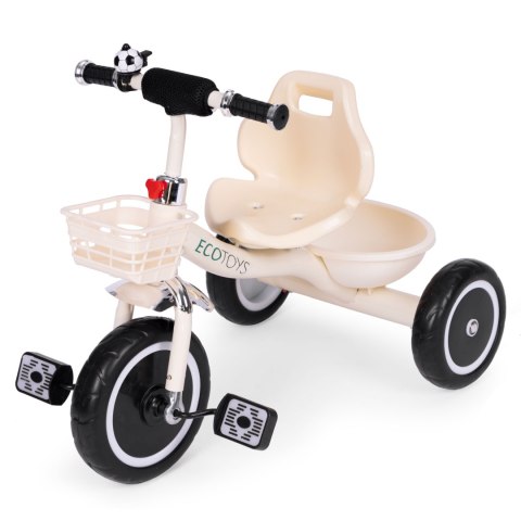 Rowerek trójkołowy antypoślizgowe uchwyty dzwonek koszyk beżowy ECOTOYS Rowerek trójkołowy antypoślizgowe uchwyty dzwonek koszyk beżowy ECOTOYS