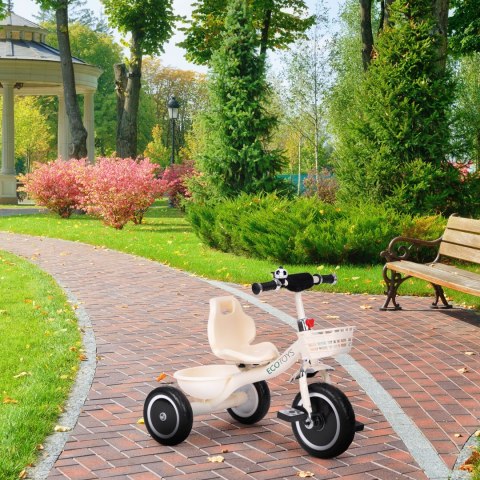 Rowerek trójkołowy antypoślizgowe uchwyty dzwonek koszyk beżowy ECOTOYS Rowerek trójkołowy antypoślizgowe uchwyty dzwonek koszyk beżowy ECOTOYS