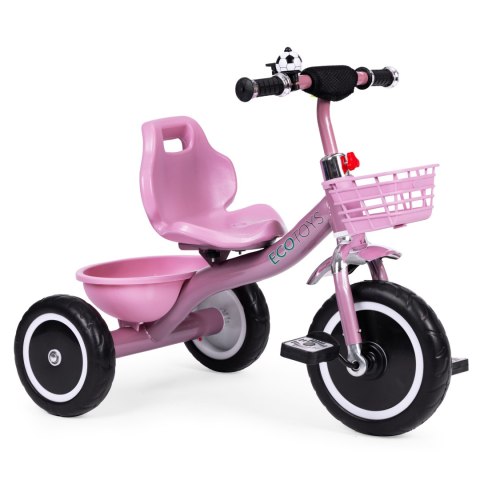 Rowerek trójkołowy antypoślizgowe uchwyty dzwonek koszyk różowy ECOTOYS Rowerek trójkołowy antypoślizgowe uchwyty dzwonek koszyk różowy ECOTOYS