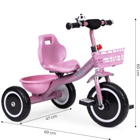 Rowerek trójkołowy antypoślizgowe uchwyty dzwonek koszyk różowy ECOTOYS Rowerek trójkołowy antypoślizgowe uchwyty dzwonek koszyk różowy ECOTOYS