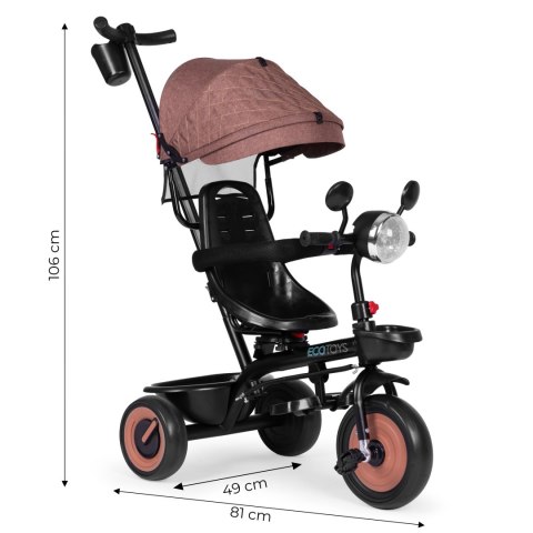 Rowerek trójkołowy dla dzieci spacerówka 3w1 obracane siedzisko daszek brązowy ECOTOYS Rowerek trójkołowy dla dzieci spacerówka 3w1 obracane siedzisko daszek brązowy ECOTOYS