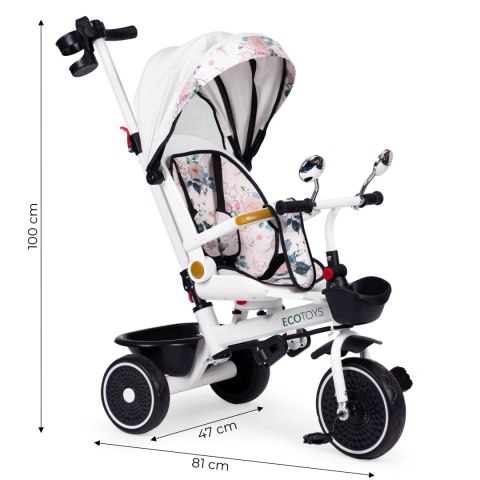 Rowerek trójkołowy dla dzieci spacerówka obracane siedzisko pchacz daszek ECOTOYS Rowerek trójkołowy dla dzieci spacerówka obracane siedzisko pchacz daszek ECOTOYS