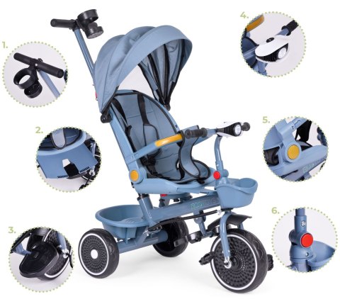 Rowerek trójkołowy spacerówka 2w1 obracane siedzisko składany daszek niebieski - ECOTOYS Rowerek trójkołowy spacerówka 2w1 obracane siedzisko składany daszek niebieski - ECOTOYS