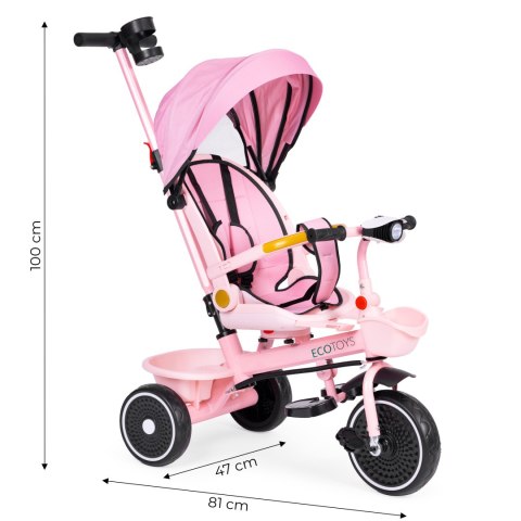 Rowerek trójkołowy spacerówka 2w1 obracane siedzisko składany daszek różowy - ECOTOYS Rowerek trójkołowy spacerówka 2w1 obracane siedzisko składany daszek różowy - ECOTOYS