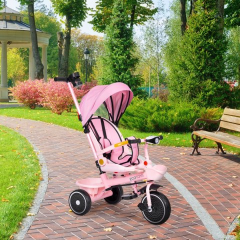 Rowerek trójkołowy spacerówka 2w1 obracane siedzisko składany daszek różowy - ECOTOYS Rowerek trójkołowy spacerówka 2w1 obracane siedzisko składany daszek różowy - ECOTOYS