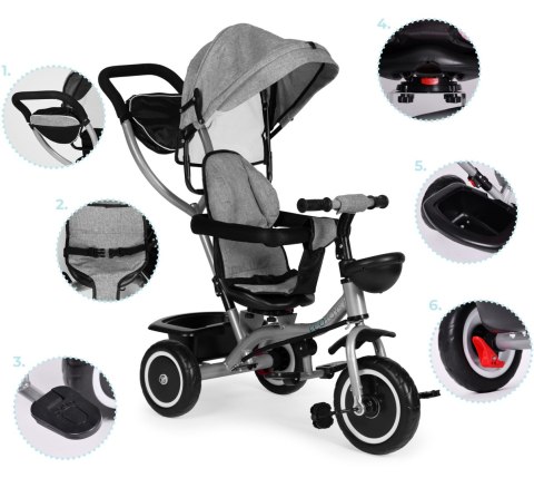 Trójkołowy rowerek spacerówka 2w1 obracane siedzisko składany daszek - szary ECOTOYS Trójkołowy rowerek spacerówka 2w1 obracane siedzisko składany daszek - szary ECOTOYS