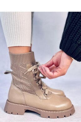 Botki ze sweterkową cholewką TIERR KHAKI - Inello Inello
