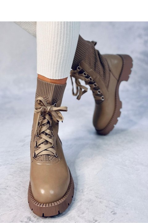 Botki ze sweterkową cholewką TIERR KHAKI - Inello Inello Botki ze sweterkową cholewką TIERR KHAKI - Inello Inello